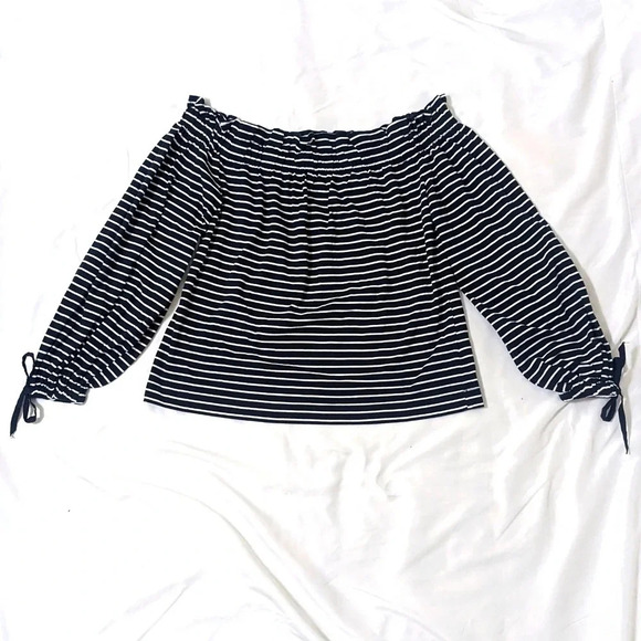 Banana Republic Off the Shoulder Striped Top, Color Blue/White Size XS - Picture 1 of 12